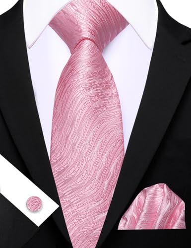Image of Barry.Wang Designer Men's Tie Sets Striped Silk Woven Solid Wheat Necties Pocket Square Cufflinks Ceremony Business Party