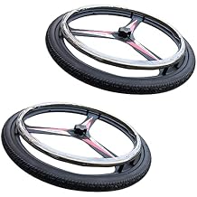 24inch Electric Wheelchair Replacement Wheels, Wheelchair Rear Wheels Accessories, PU Solid Tires, Aluminum Alloy Hub, Key Width 6mm 1/4", 1 Pair