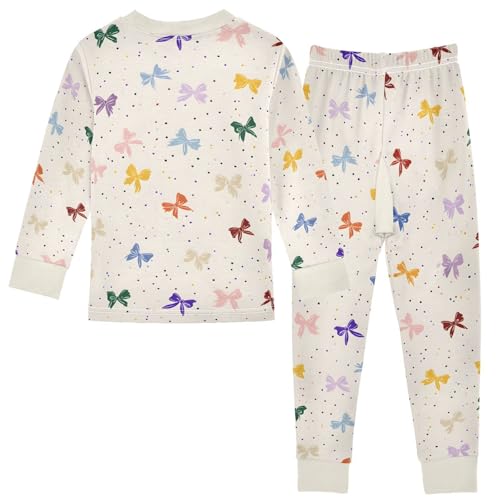 Cartoon Pajamas Set Colorful Bowtie Polka Dot Pattern Long Sleeve PJs Cotton Jammies Sleepwear Top and Pants Multicolor2