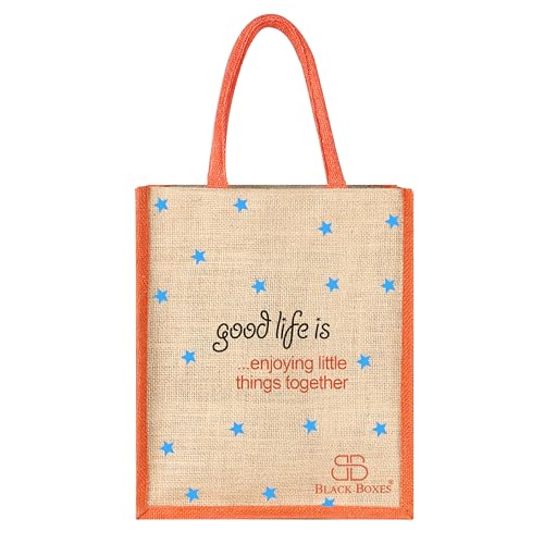 Image of BLACKBOXES Eco-Friendly Printed Jute Hand Bag-Reusable Tiffin Shopping Grocery Multipurpose Hand Bag for Men and Women