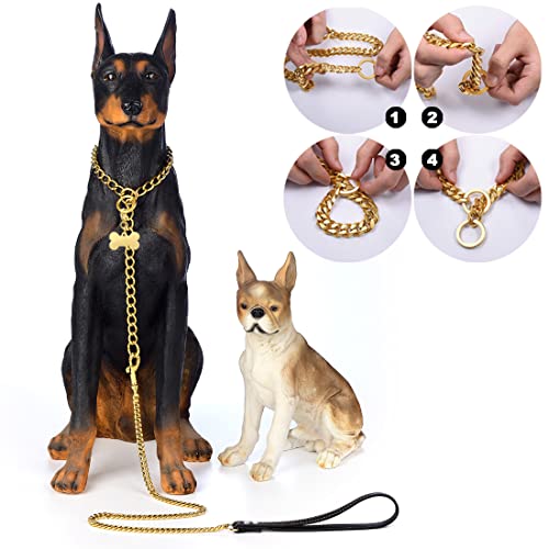 W/W Lifetime Chain Dog Collar Heavy Duty Walking Gold Dog Collar With Ring Clasp Hook 10Mm 18K Cuban Link Chain Collar Adjustable Stainless Steel Metal Chain Collar(Silver, 10Mm, 12") #TOP3
