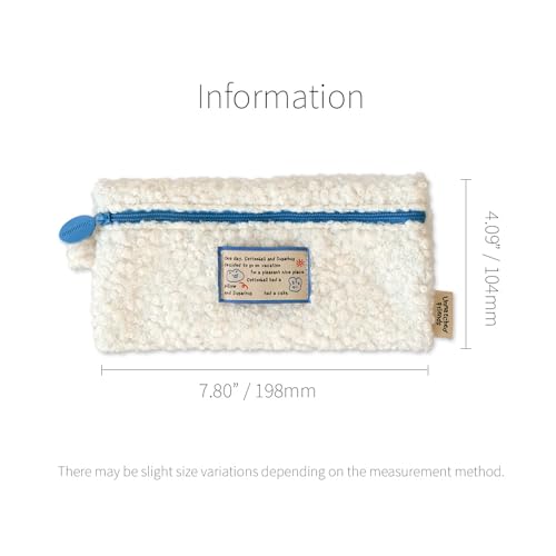 Image of Monolike Unmatched Friends Bbogeuli Pencil Case, Ivory - Slim Fuzzy Fleece Pen Pouch for Daily Use with Stain-Resistant Lining