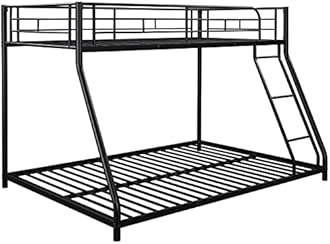 Bunk Bed Twin Over Full Sturdy Steel Metal Bed Frame with Flat Ladder and Guardrail for Children/Teens/Adults (Black)