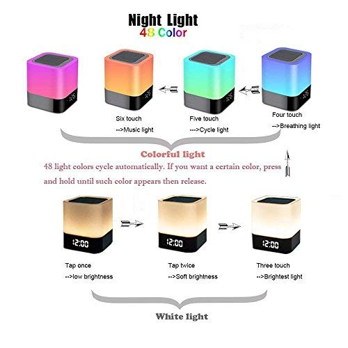 Ysd Night Light, Touch Sensor Bedside Lamp With Bluetooth Speaker, Warm Light And Color Changing Table Lamp, 4000Mah Battery & 12/24H Digital Calendar Alarm Clock, Gift For Kids Friends Party #TOP1