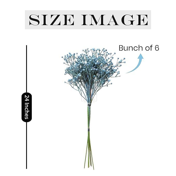 Image of Art Street Babys Breath Blue Flowers| Artificial Gypsophila Bouquets Flowers |Mothers Day Gifting, Faux Flowers for Vases |Decoration Items for Living Room, New Year, (Pack of 6), 24 Inch
