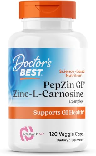 Doctors Best PepZin GI Zinc-L-Carnosine Complex for Men & Women - Zinc Carnosine Supplement Caps for Gut Health Digestive Support & Stomach Comfort Vegan Gluten Free - 120 Veg Capsules