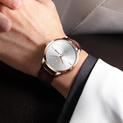 Image of OLEVS Men Watches Dress Waterproof Leather Band Classic Large Face Luxury Watches for Men Casual Fashioned Nice Analog Watch Men Day Date Easy Reader Quartz Original Business Adjustable Watches Men