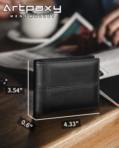 Image of Artpaxy Mens Wallet Bifold Genuine Leather RFID Blocking Wallet for Men with 1 ID Window 13 Card Holders 2 cash pockets 1 Gift Box