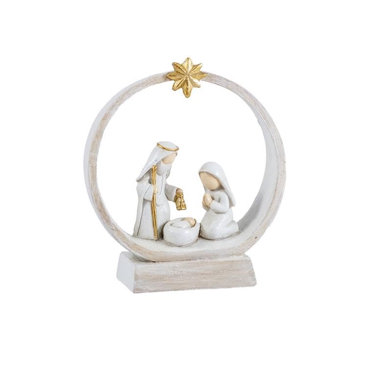 DRW Mysterium Modern Minimalist Style, 1 Piece, White and Gold, with Star in a Circle Made of Polyresin, Hand Painted, 11 x 6 x 12 cm