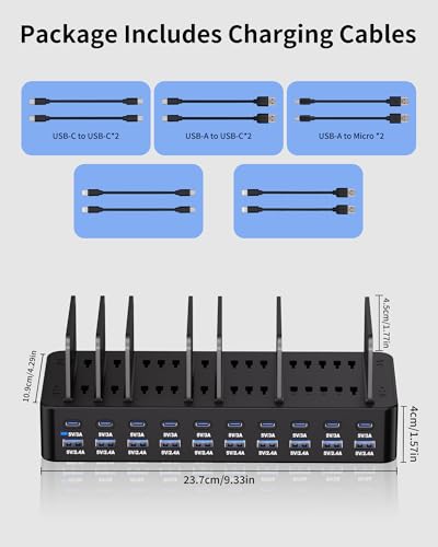 Dywcdnice 270W 20-Port USB-C/USB-A Charging Station with 10 Cables — view 8