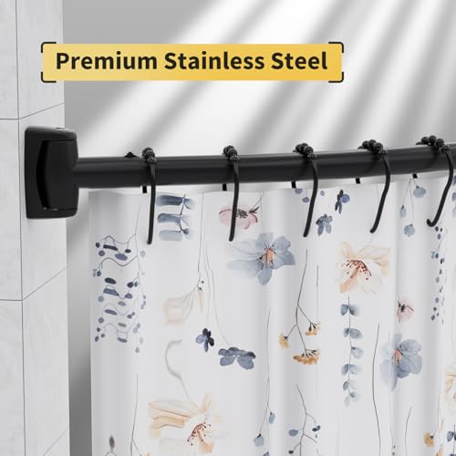 Chrsouly Adjustable 50-85 inches Curved Shower Rod, Extra Wide, Rustproof, Round Shower Curtain Rod for Bathroom, Shower Stall, Need to Drill, Black