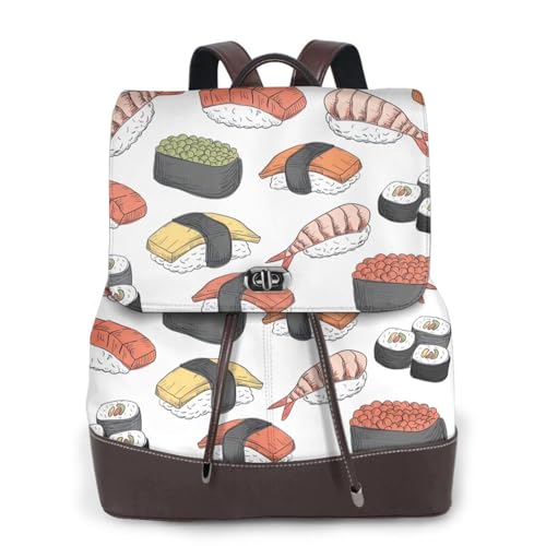 Sac à dos en cuir pour femme Sushi Printing, le sac urbain original