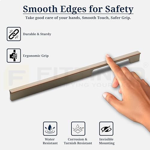 Image of Altroz Modern Handle for Wardrobe /Cabinet Handle /Pull Handle for Wardrobe /Cupboard Handle (288mm Hole to Hole) Aluminum - White Pearl /G.Brown (Pack of 1)-| 3 Years Warranty |