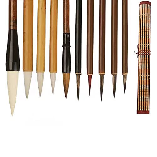 AOMAYLL Brosse chinoise calligraphie professionnelle,Pinceau à écrire,avec dessin d'écriture,Un ensemble de 10 pinceaux(avec poche à pinceau) Cover