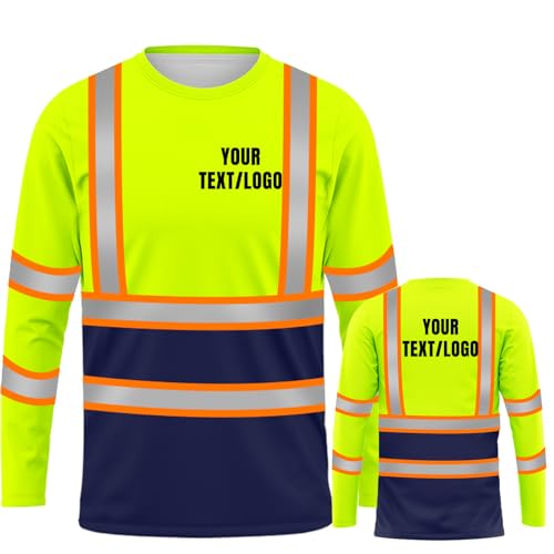 YOWESHOP High Visibility Custom Safety Shirts for Men?Long Sleeve Crewneck T-Shirt?M Yellow-Blue8