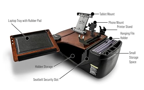 AutoExec Reach Car Desk for Your Vehicle Workstation and Mobile Office, Front Seat, Mahogany with Printer Stand, Phone Mount and Tablet Mount by AutoExec - Image 3