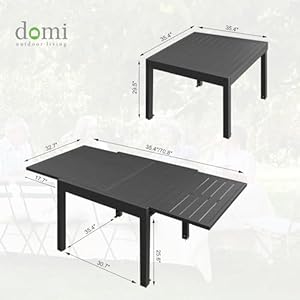 Domi Patio Dining Expandable Table, Metal Aluminum Outdoor Table for 4-6 Person Rectangular Table for Garden Lawn Porch Bistro Domi Patio Dining Expandable Table Metal Aluminum Outdoor Table for 4 6 Person Rectangular Table for Garden Lawn Porch Bistro
