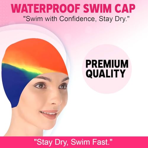 Image of GLAN Silicone Swimming Cap for Kids and Adults Waterproof Swimming Pool Cap for Women and Men (Multicolour)