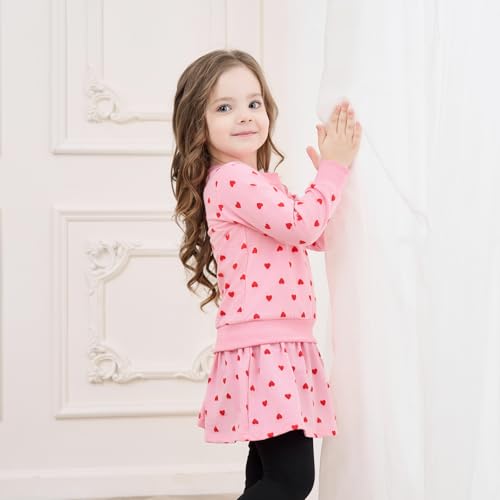 Image of Toddler Valentines Day Outfit Girl Valentines Outfit Heart Graphic Sweatshirts Tops Tutu Leggings with Skirt 3t-9t