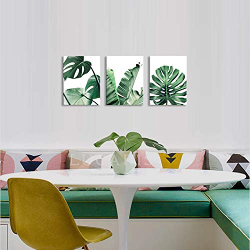 Canvas Wall Art Green Leaf Simple Life Painting Dathroom Wall Decor Monstera Plant 3 Pieces Framed Canvas Pictures Contemporary Watercolor Artwork Ready To Hang For Home Decoration Office Wall Decor #TOP2