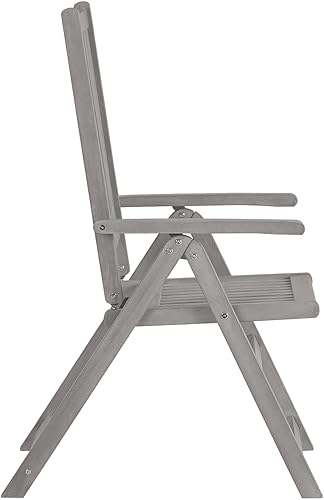 Miniatura 5 de QZZCED Sillas reclinables de patio con cojines 8 piezas de madera de acacia gris sillas de comedor de patio sillas de exterior sillas de patio