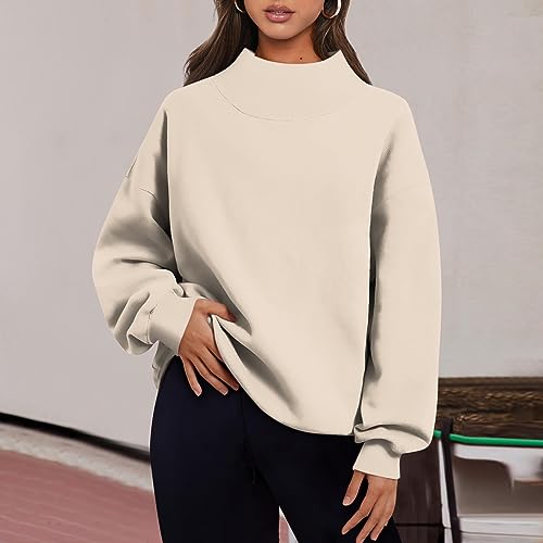 Mock Neck Sweatshirt Women Turtleneck Oversized Sweatshirts Plain Casual Long Sleeve Pullover Tops 2025 Fall Outfits2