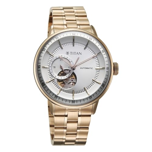 Image of Titan Orbital Open Heart Automatic Analog with White Dial Carnation Gold Stainless Steel Strap Watch for Men - 90226WM01