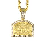 Techno Pave Iced-Out Allah CZ Pendant Necklace - Gold Plated with 4mm Rope Chain - Last Supper