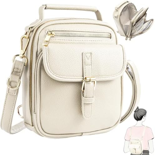 crawing Vegan Leather Crossbody Bag for Women with 2 Straps, Small Messenger Bag with Wallet, Anti Theft Shoulder Bag (Beige)