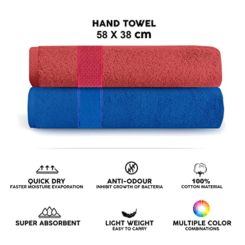 Image of @Home by Nilkamal Extra Absorbent Lightweight Anti Bacterial and Odour Resistant 100% Cotton Solid Hand Towel | Set Includes 4 Hand Towels | Pack of 4 - Onion & Irish Blue - 38 x 58 cm