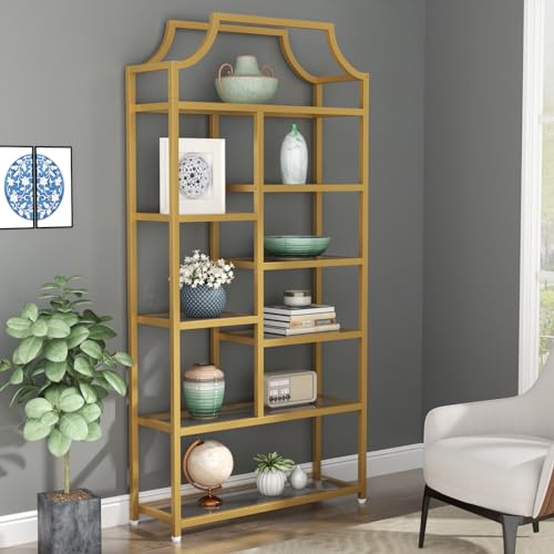 Loomie 8-Open Shelf Bookshelf, 70.87' H x 31.5' L Lux Etagere, Tempered Glass...