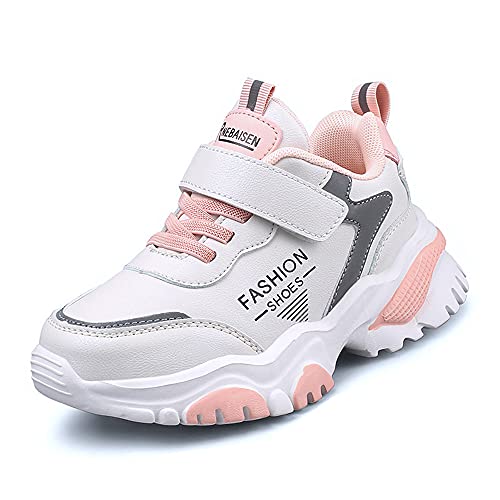 NEBAI · LESEN Baskets de course en cuir légères pour enfants filles et garçons, rose, 32 EU