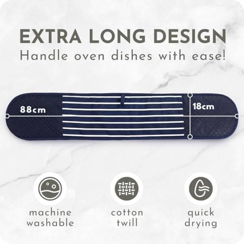Blue Butcher Stripe Double Oven Gloves Heat Resistant Silicone Oven Mitts Pair | Non-Slip Silicone Oven Gloves Double Oven Mitt | Machine Washable Thick Potholders Home & Kitchen Accessories.