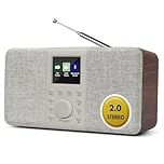 MangoKit MD5 Stereo DAB Radio with Bluetooth, 2.4" Colour Display–Portable Digital Radio w/DAB/DAB+/FM, True 2.0 Dual Speakers, 40 Presets,Alarms&Snooze & Sleep, USB-C Mains or AA Battery Power-Walnut