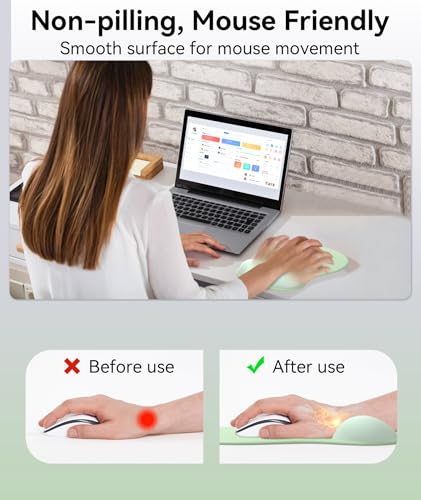 Image of eulps Mouse Pad with Gel Wrist Rest, Ergonomic Comfortable Computer Wrist Support for Laptop, Pain Relief Mousepad with Non-Slip PU Base for Office & Home (Green)
