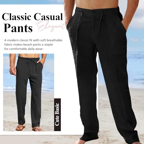 Men's Linen Casual Pants - Elastic Drawstring Waist, Loose Fit Straight Leg4
