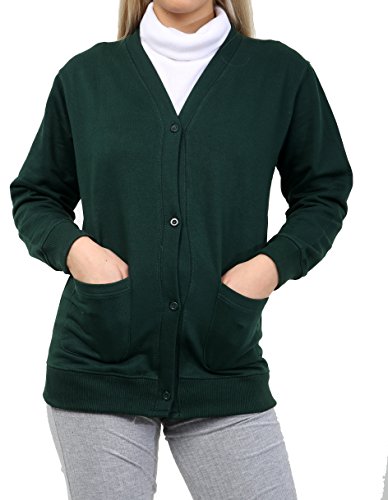 Mädchen Jungen Kinder Pullover Knopf Fleece Cardigans Shirts Crew Langarm Top Sweatshirt Schuluniform Pull Over Jumper Rund/V-Ausschnitt Schuluniform Alter 5-13 Gr. 13 Jahre, Knopf Flaschengrün