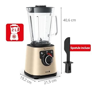 Moulinex Blender électrique, 1200 W, Bol verre capacité utile 1,5 L, Mixeur Smoothie, Technologie de lames Powelix, Haute qualité, Nettoyage facile, PerfectMix Noir/Or LM871A10