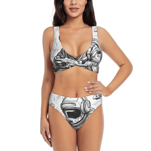 Maillot de bain 2 pièces ventre plat bikini taille haute noir