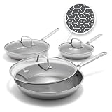 HYBRID THERMOBOND TECHNOLOGY: The next level of nonstick performance, combining cutting-edge diamond-infused ceramic nonstick, stainless steel etched pattern, and a nonstick boost layer for a seamless cooking experience. THIS 6-PIECE SET INCLUDES: 8”...