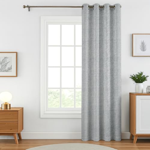 Image of Crosshatch Pastel Grey Polyester Door Curtains 8 Feet | Darkening Drapes with Eyelets | Set of 1 Panel for Living Room, Bedroom & Office
