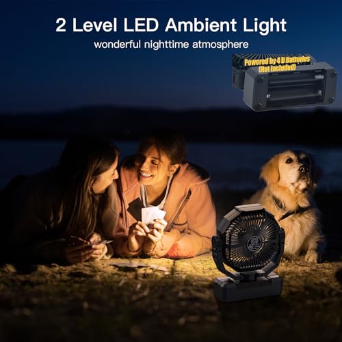 FRIZCOL-Battery-Operated-Fan-200H-Max-2-IN-1-D-Cell-Battery-USB-Powered-Fan-Portable-Camping-Fan-with-4-Speeds-Light-Timer-Remote-for-Outdoor-Tent-Travel-Picnic-Office-Bedroom-Black