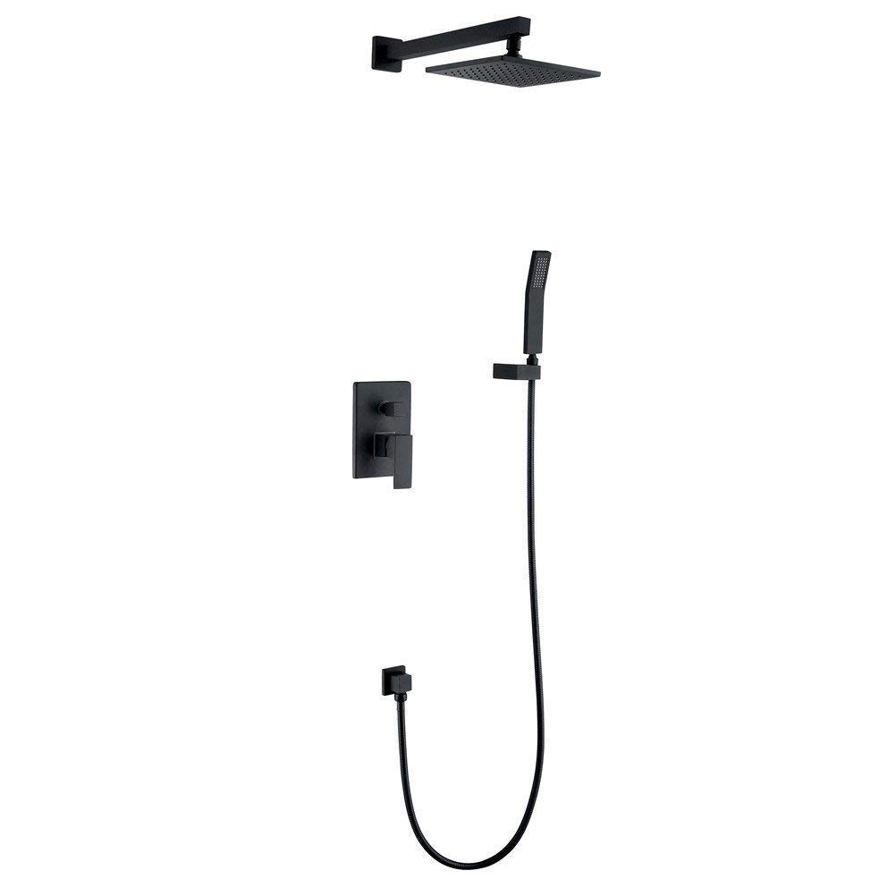 Pommeau de douche noir mat 8 pouces avec douchette et inverseur LWX