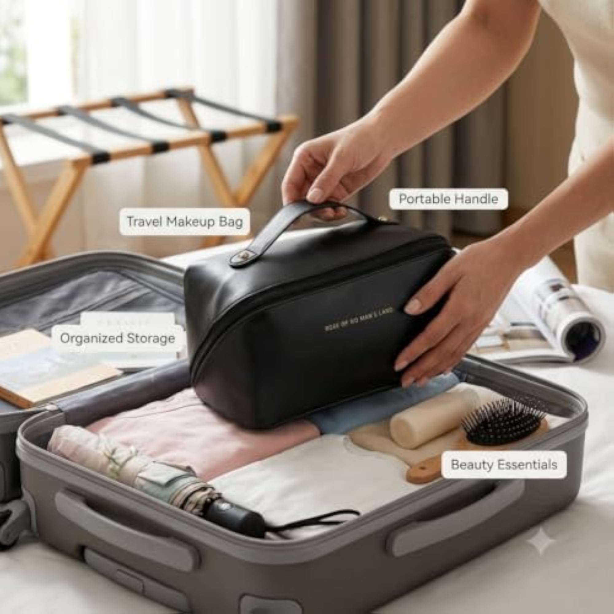 Portable Waterproof PU Leather Makeup Bag with Divider