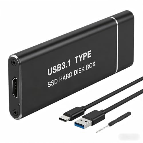 jussming Type C USB 3.1 M.2 NGFF SSD External Enclosure - Portable Tool-Free Aluminum Case for SATA B+M Key 2230/2242/2260/2280 NVMe Solid State Drives, 6Gbps High Speed Data Transfer (Black)‌