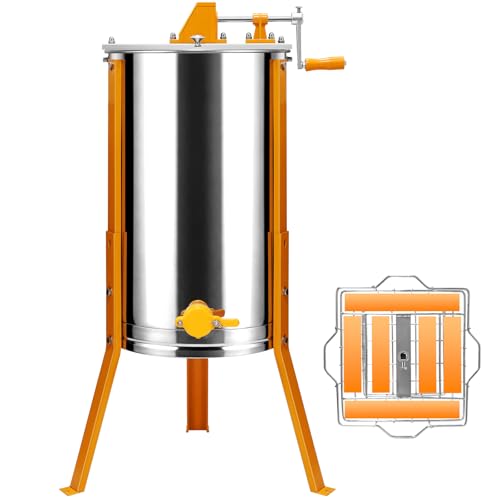 TRINFREE 6 Frames Manual Honey Extractor, Basic Stainless Steel Drum Spinner with Clear Lid, Fits 2 Deep and 4 Medium Frames for Beginner Beekeeping Honey Harvest