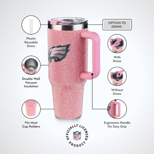 Image of The Memory Company Officially Licensed 40oz Pink Bling Game Day Tumbler, Philadelphia Eagles