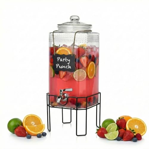 2 Gallon Glass Drink Dispenser, Drink Dispensers for...