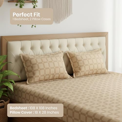 Image of Mush Satin Bedsheet King Size with 2 Pillow Case | 400 TC Bedsheets for King Size Bed | Cooling, Soft & Breathable Satin Bed Sheet, Premium Bedsheets Kingsize (Royal Beige, Jacquard Collection)