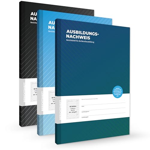 3er Set Ausbildungsnachweishefte für 3 Jahre hochwertige Berichtshefte für die Ausbildung Softcover mit Fadenheftung DIN A4 1 Woche je Seite Montag bis Sonntag